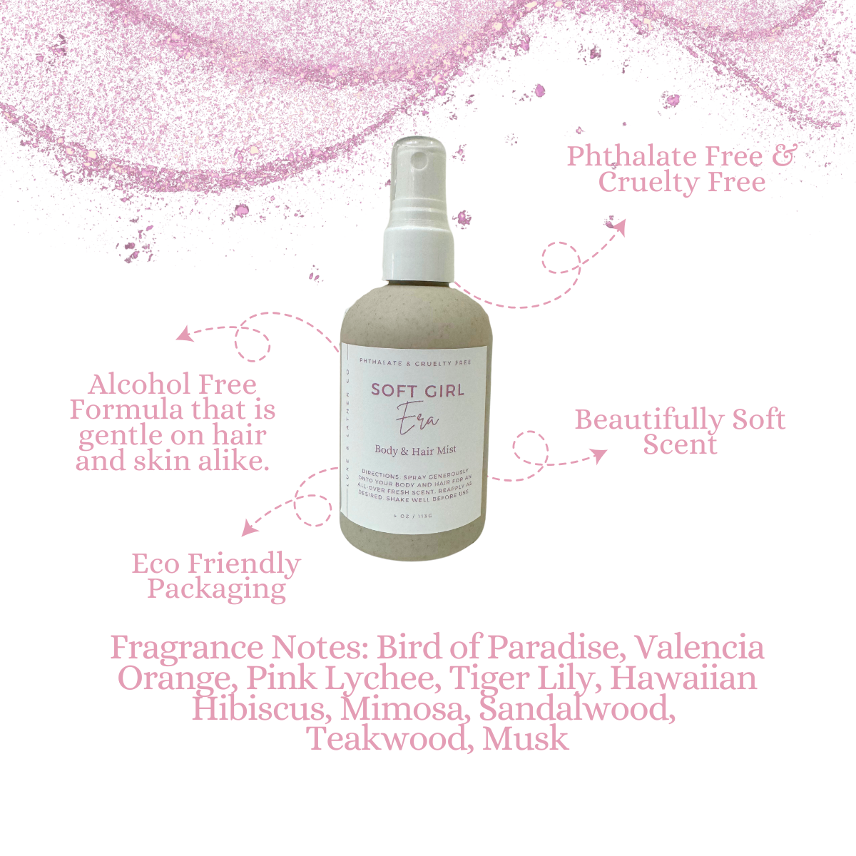 Moisturizing Body & Hair Mist, Moisturizing Body & Hair Fragrance, Cruelty Free, 4 oz