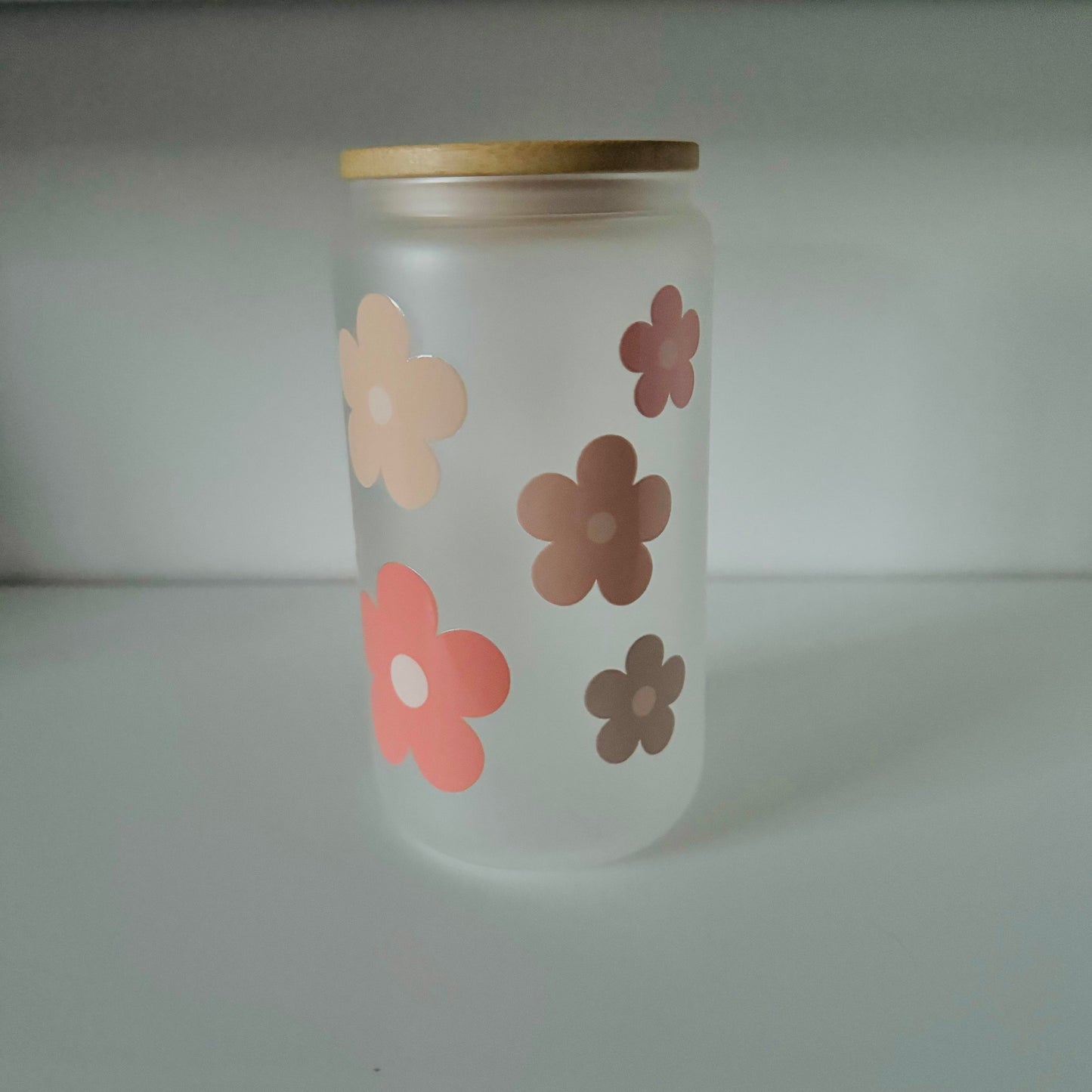 Frosted Glass 16oz with Bamboo Lid & Design, Libby Cold Cup with Bamboo Lid, Straw & Straw Cleaner