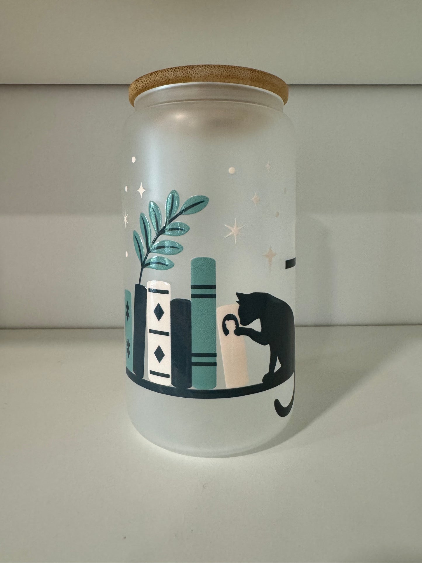 Frosted Glass 16oz with Bamboo Lid & Design, Libby Cold Cup with Bamboo Lid, Straw & Straw Cleaner