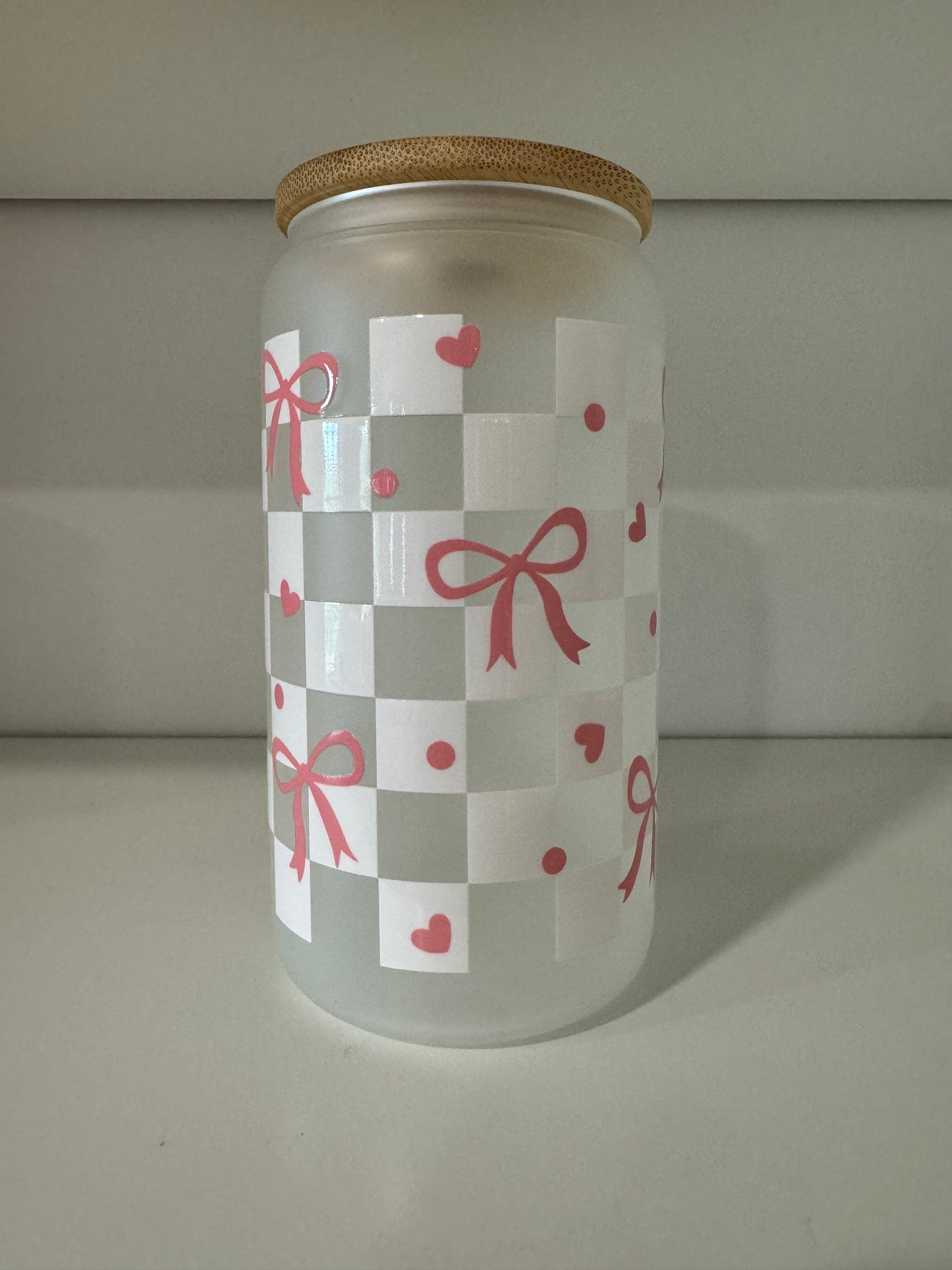 Frosted Glass 16oz with Bamboo Lid & Design, Libby Cold Cup with Bamboo Lid, Straw & Straw Cleaner