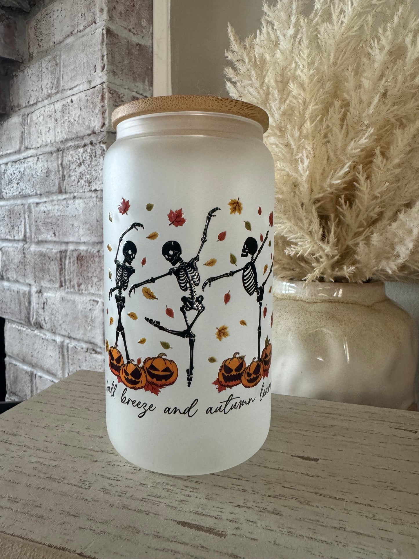 Frosted Glass 16oz with Bamboo Lid & Design, Libby Cold Cup with Bamboo Lid, Straw & Straw Cleaner