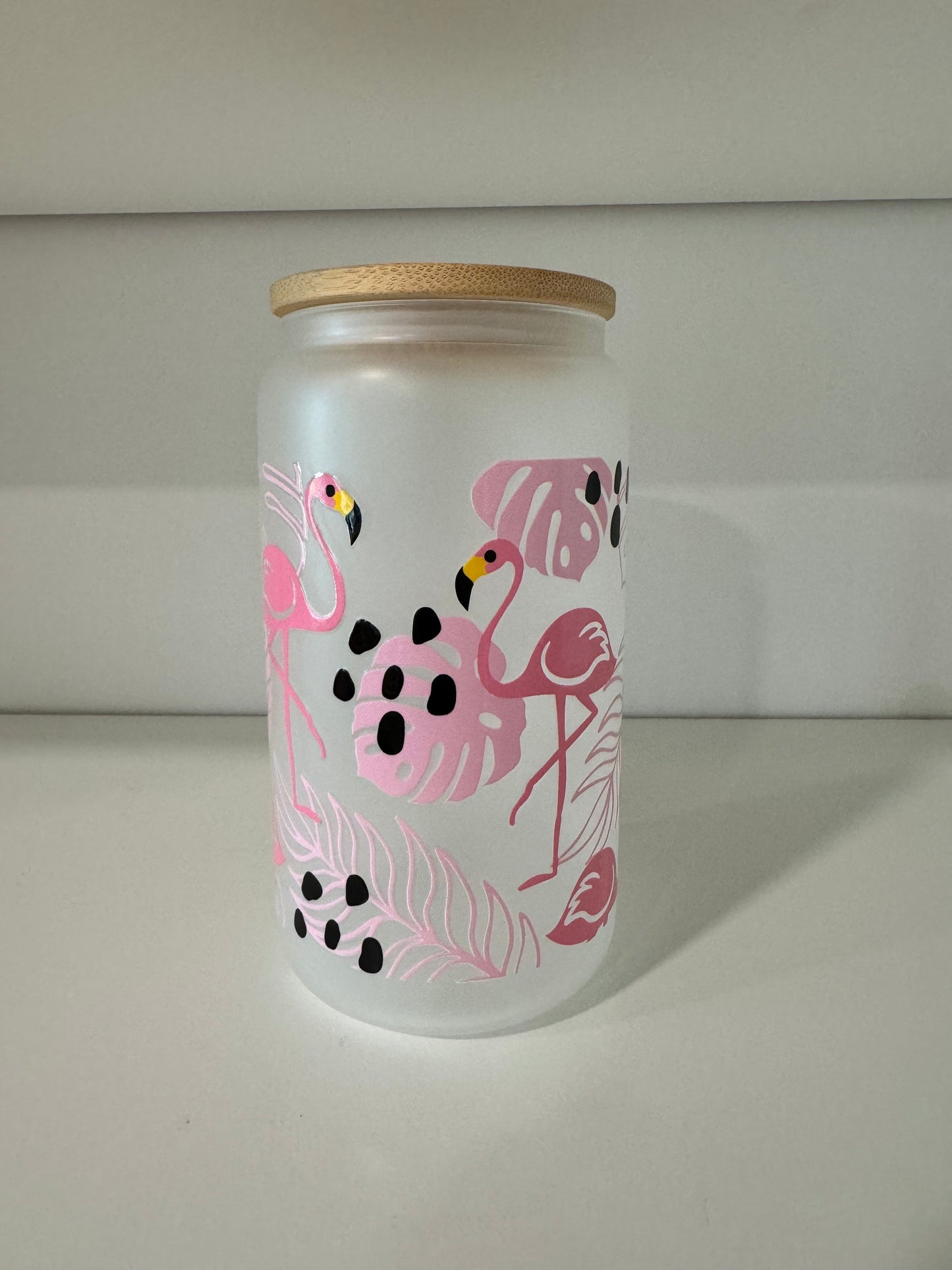 Frosted Glass 16oz with Bamboo Lid & Design, Libby Cold Cup with Bamboo Lid, Straw & Straw Cleaner