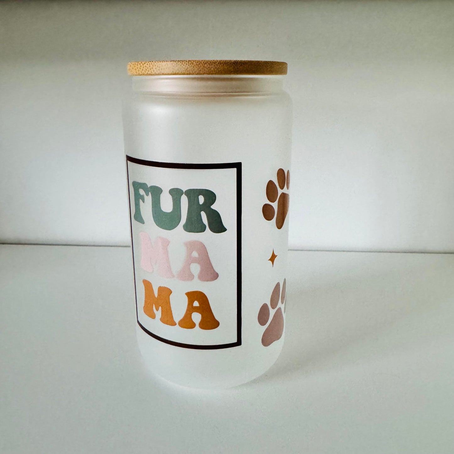 Frosted Glass 16oz with Bamboo Lid & Design, Libby Cold Cup with Bamboo Lid, Straw & Straw Cleaner