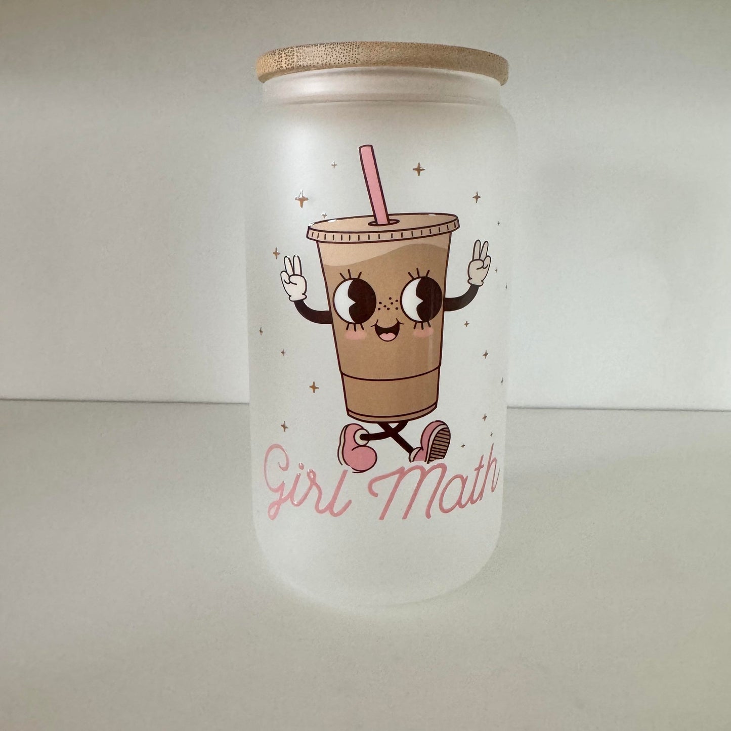 Frosted Glass 16oz with Bamboo Lid & Design, Libby Cold Cup with Bamboo Lid, Straw & Straw Cleaner