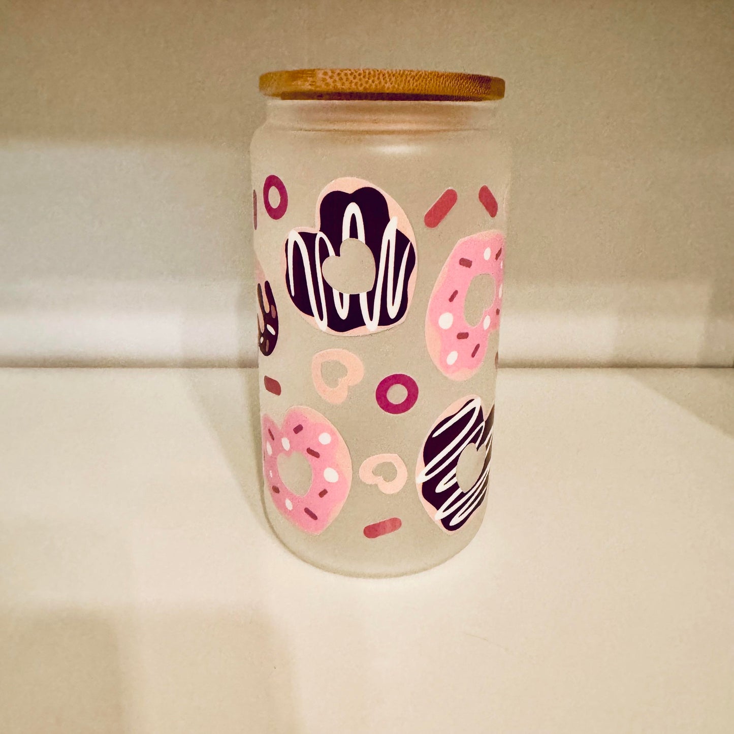 Frosted Glass 16oz with Bamboo Lid & Design, Libby Cold Cup with Bamboo Lid, Straw & Straw Cleaner
