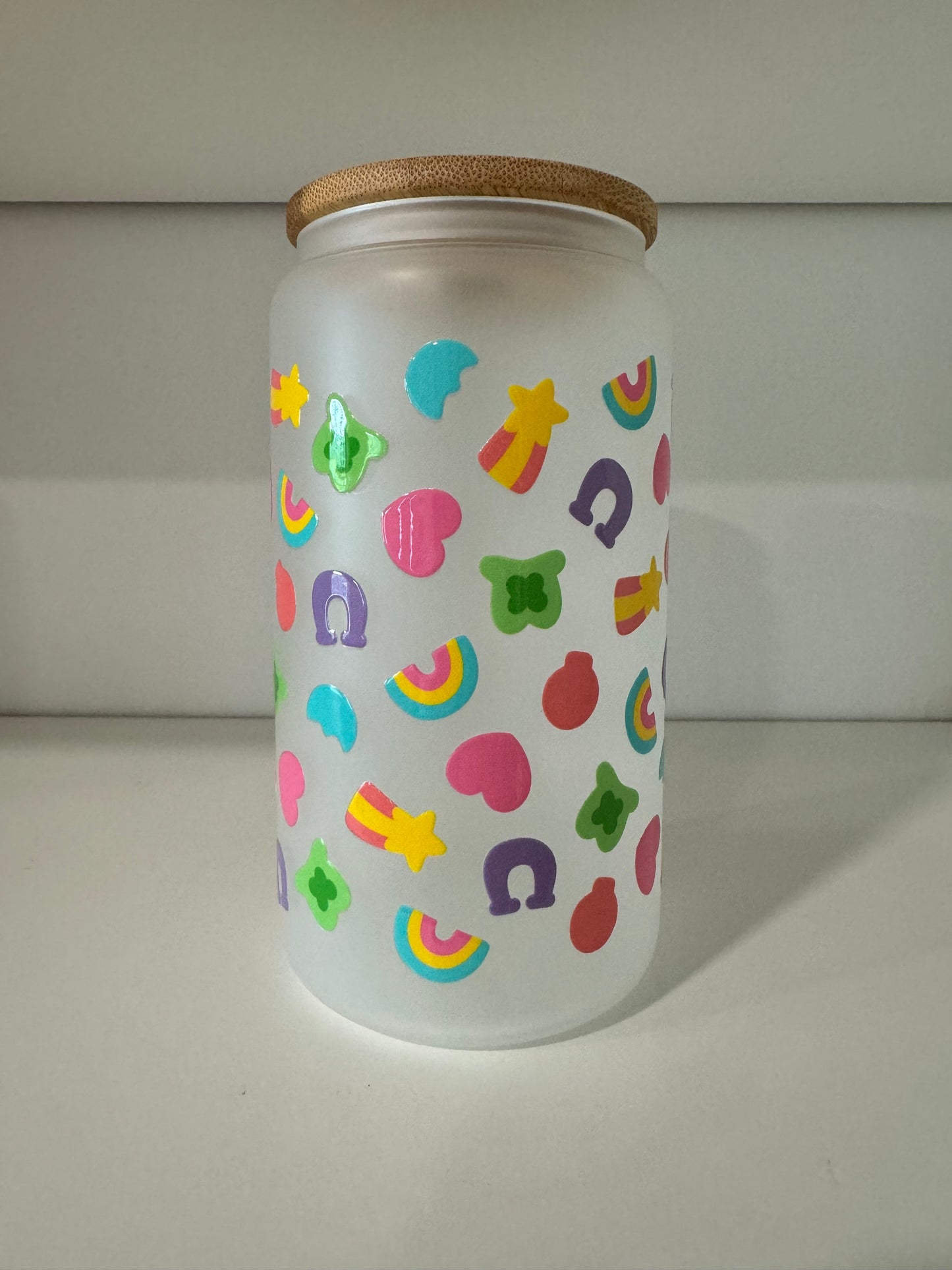 Frosted Glass 16oz with Bamboo Lid & Design, Libby Cold Cup with Bamboo Lid, Straw & Straw Cleaner