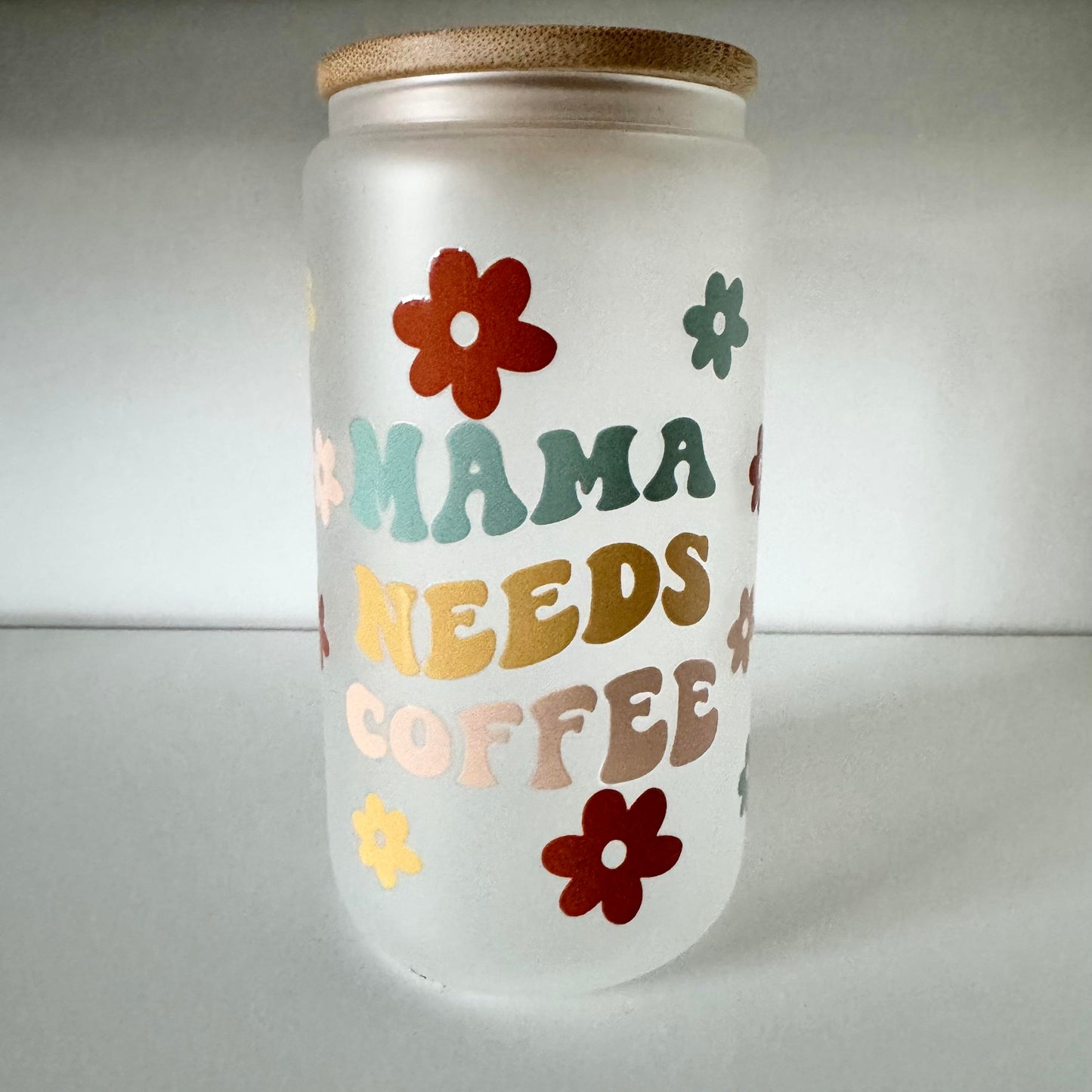 Frosted Glass 16oz with Bamboo Lid & Design, Libby Cold Cup with Bamboo Lid, Straw & Straw Cleaner