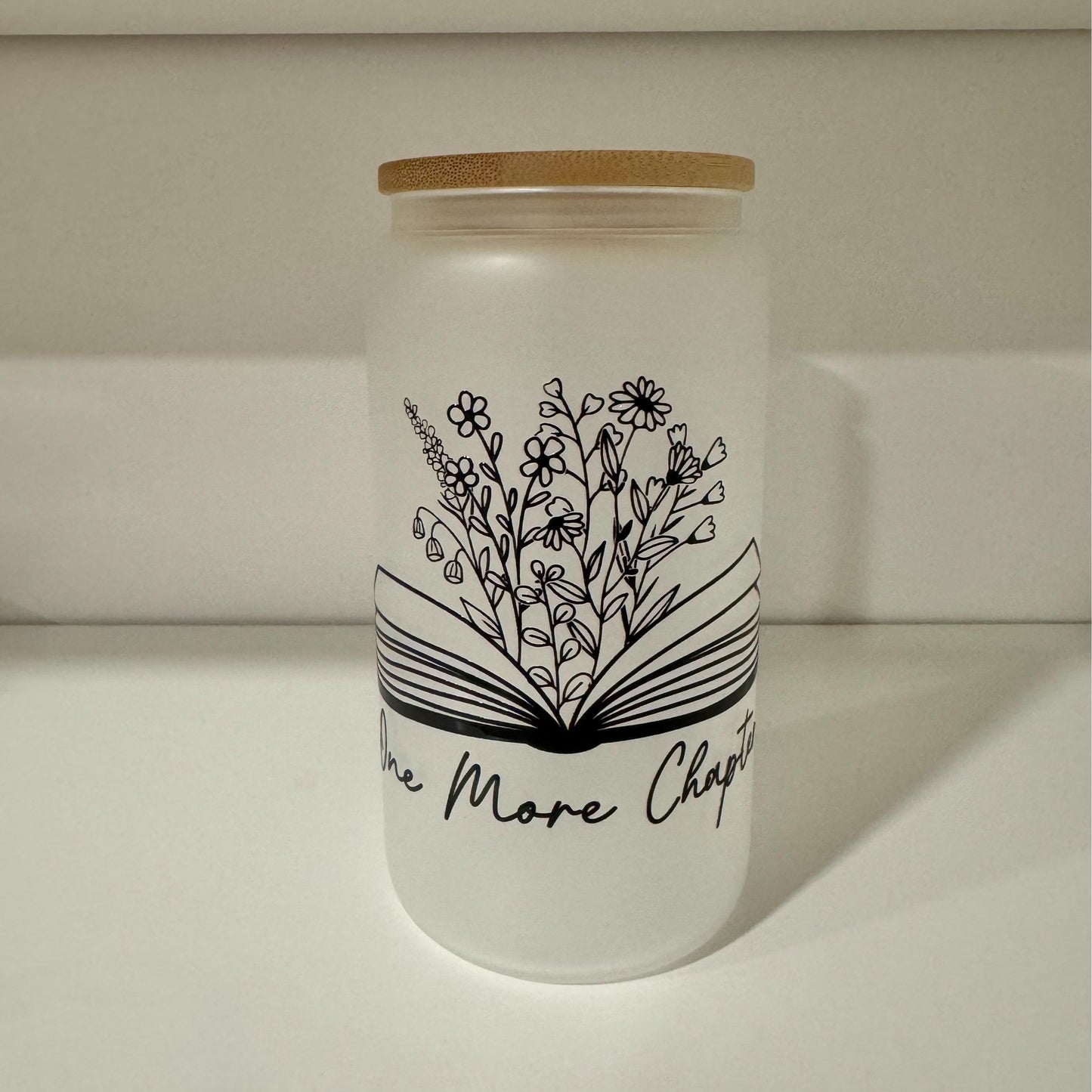 Frosted Glass 16oz with Bamboo Lid & Design, Libby Cold Cup with Bamboo Lid, Straw & Straw Cleaner