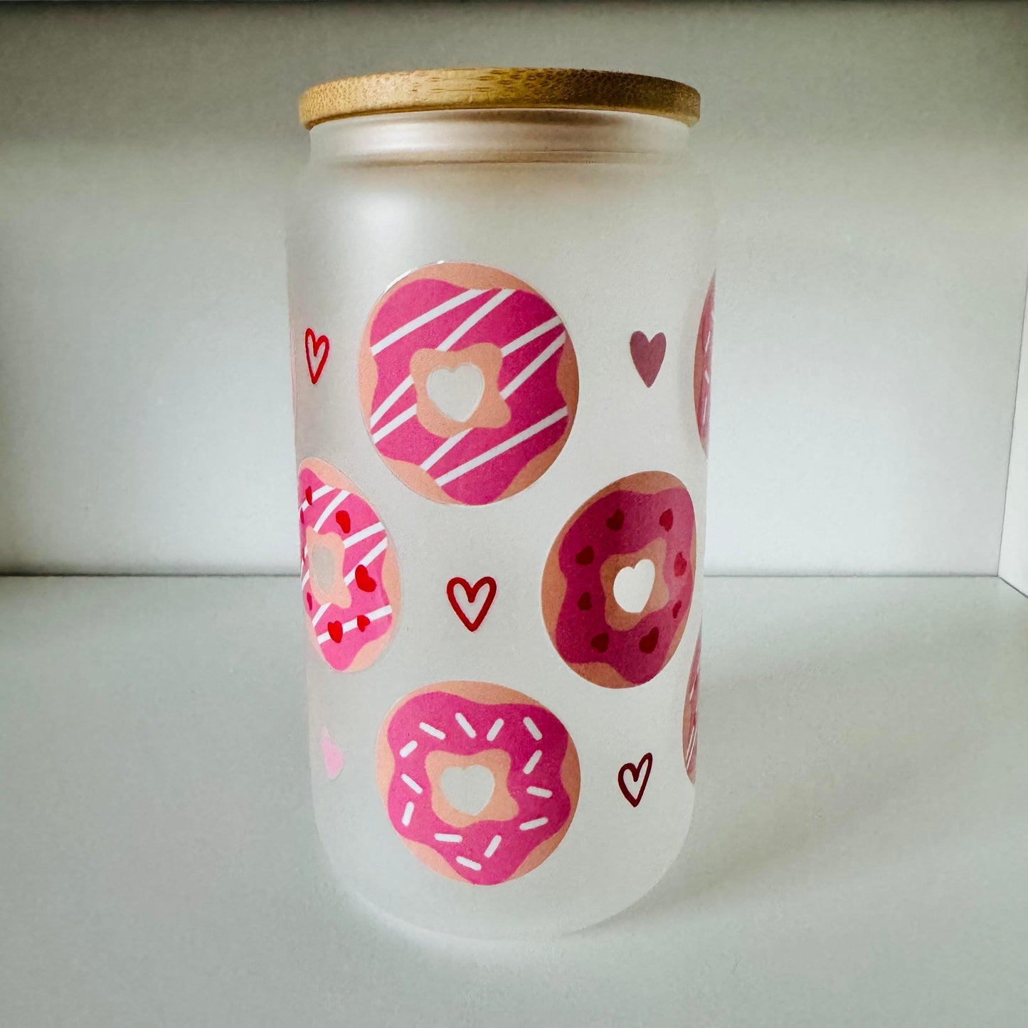 Frosted Glass 16oz with Bamboo Lid & Design, Libby Cold Cup with Bamboo Lid, Straw & Straw Cleaner