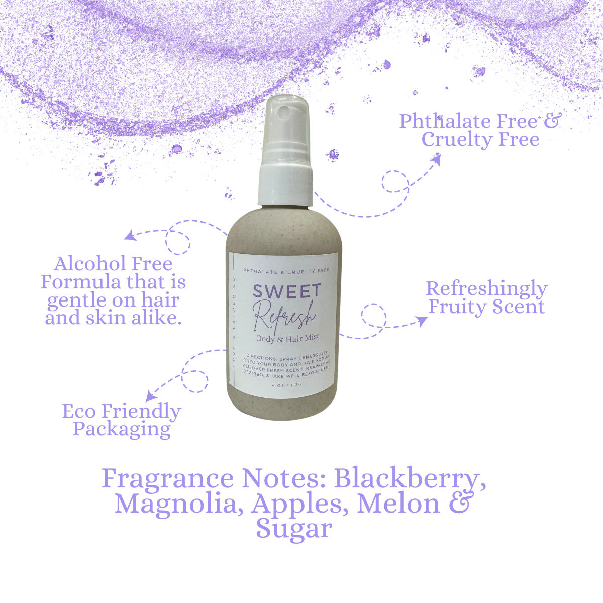 Moisturizing Body & Hair Mist, Moisturizing Body & Hair Fragrance, Cruelty Free, 4 oz