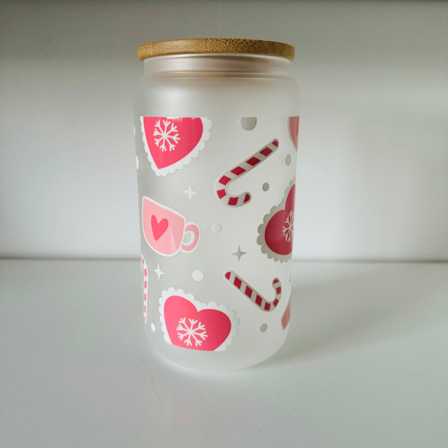 Frosted Glass 16oz with Bamboo Lid & Design, Libby Cold Cup with Bamboo Lid, Straw & Straw Cleaner