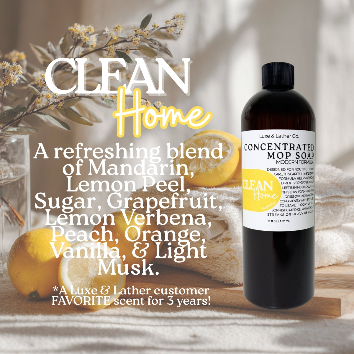 Luxe Mop Soap Floor Cleaner Concentrated Solution Scent Variety Low-Foam Quick-Drying Formula for Everyday Use