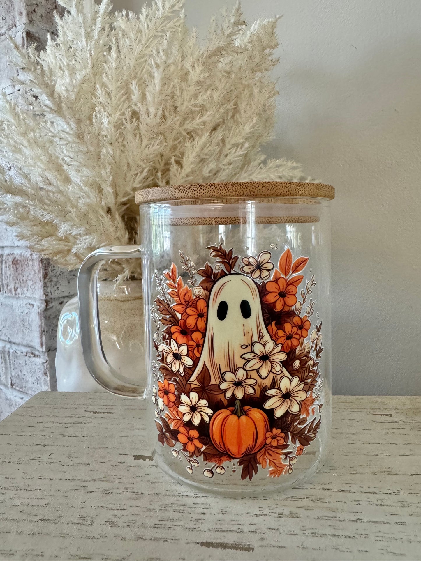 Fall Glassware, Design Variety, 15 oz. Cold Cups with Bamboo Lid & Straw